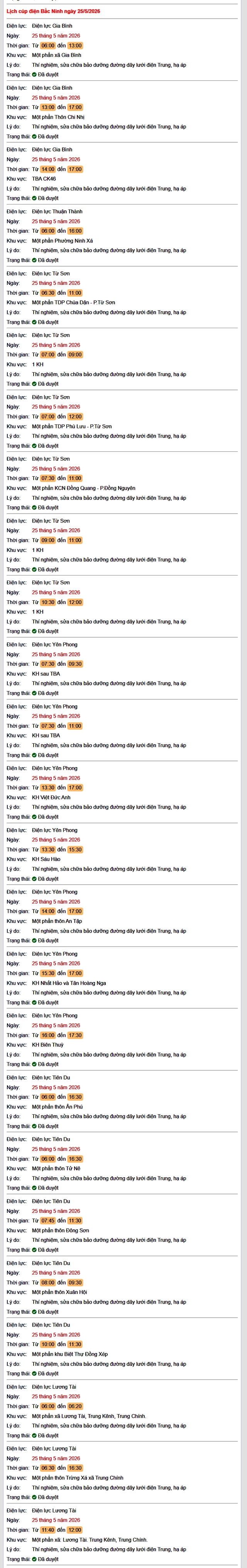 Tra cứu lịch cắt điện Bắc Ninh hôm nay Thứ 2 ngày 25/5/2026- Ảnh 1. Tra cứu lịch cắt điện Bắc Ninh hôm nay Thứ 2 ngày 25/5/2026- Ảnh 1.