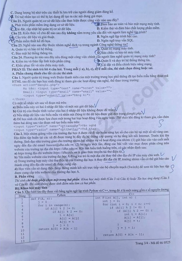 Đáp án đề thi môn Tin học tốt nghiệp THPT 2026 tất cả mã đề - Ảnh 4.