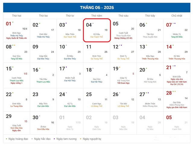Âm lịch hôm nay 4/6 - Lịch âm 4/6 - Lịch vạn niên ngày 4/6/2026- Ảnh 1. Âm lịch hôm nay 4/6 - Lịch âm 4/6 - Lịch vạn niên ngày 4/6/2026- Ảnh 1.
