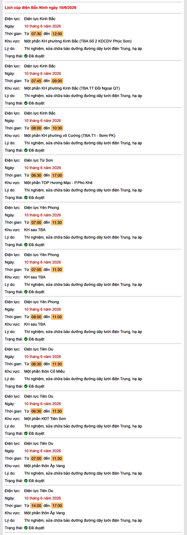Tra cứu lịch cắt điện Bắc Ninh hôm nay Thứ 4 ngày 10/6/2026- Ảnh 1. Tra cứu lịch cắt điện Bắc Ninh hôm nay Thứ 4 ngày 10/6/2026- Ảnh 1.