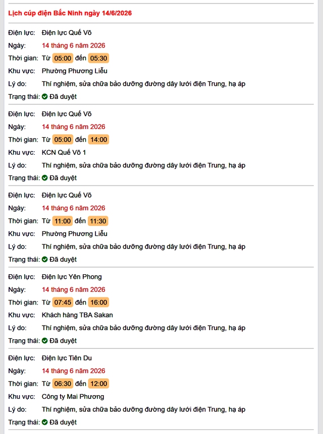 Tra cứu lịch cắt điện Bắc Ninh hôm nay 14 / 6 / 2026 để không bị gián đoạn - Ảnh 1. Tra cứu lịch cắt điện Bắc Ninh hôm nay 14 / 6 / 2026 để không bị gián đoạn - Ảnh 1.