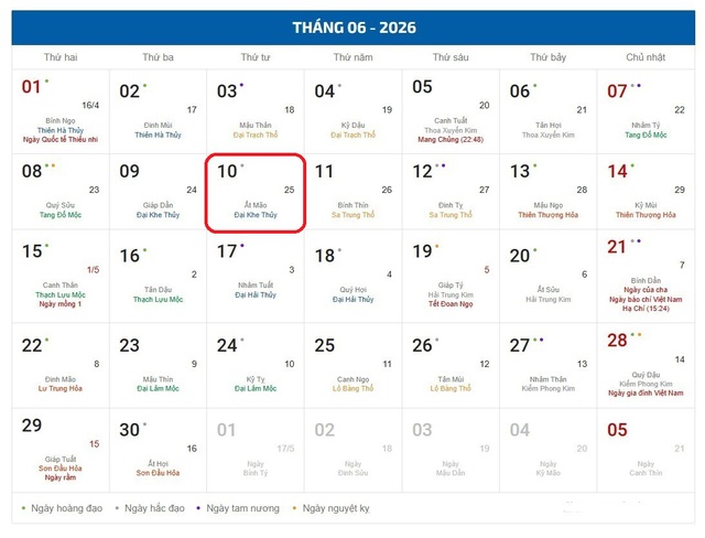 Âm lịch hôm nay 10/6 - Lịch âm 10/6 - Lịch vạn niên ngày 10/6/2026- Ảnh 1. Âm lịch hôm nay 10/6 - Lịch âm 10/6 - Lịch vạn niên ngày 10/6/2026- Ảnh 1.