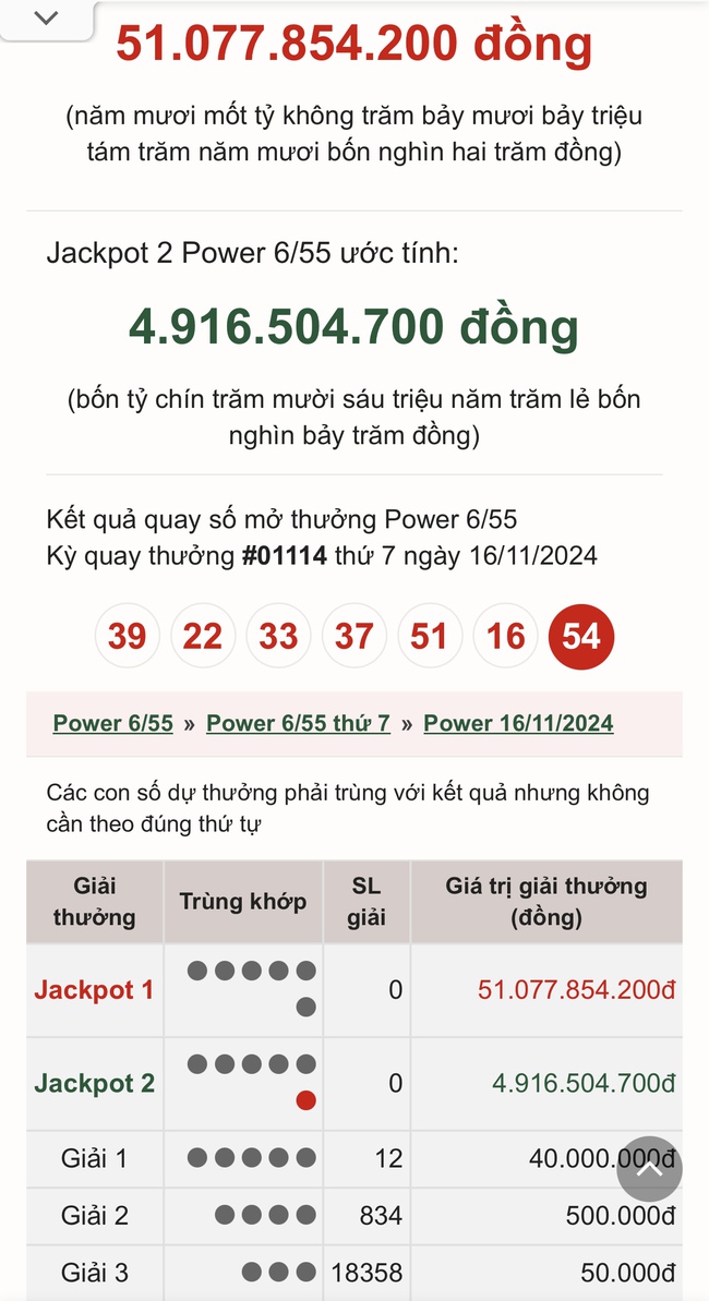 Vietlott 16/11 - Kết quả xổ số Vietlott hôm nay 16/11/2024 - Xổ số Power 6/55 ngày 16/11- Ảnh 1.