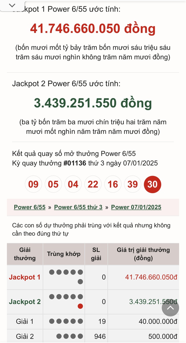 Vietlott 7/1 - Kết quả xổ số Vietlott hôm nay 7/1/2025 - Xổ số Power 6/55 ngày 7/1- Ảnh 1.