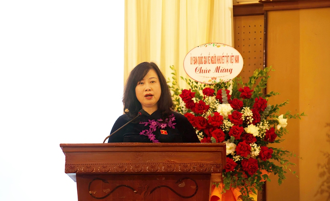 Bộ trưởng Đào Hồng Lan phát biểu tại buổi lễ. Ảnh: LB