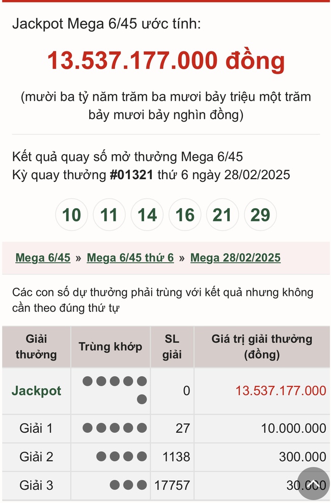 Vietlott 23/3 - Kết quả xổ số Vietlott hôm nay 23/3/2025 - Xổ số Mega 6/45 ngày 23/3- Ảnh 11.