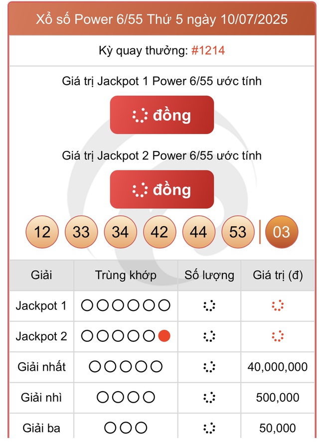 Kết quả xổ số Vietlott hôm nay 12/7/2025 - Vietlott 12/7 - Xổ số Power 6/55 ngày 12/7- Ảnh 2. Kết quả xổ số Vietlott hôm nay 12/7/2025 - Vietlott 12/7 - Xổ số Power 6/55 ngày 12/7- Ảnh 2.