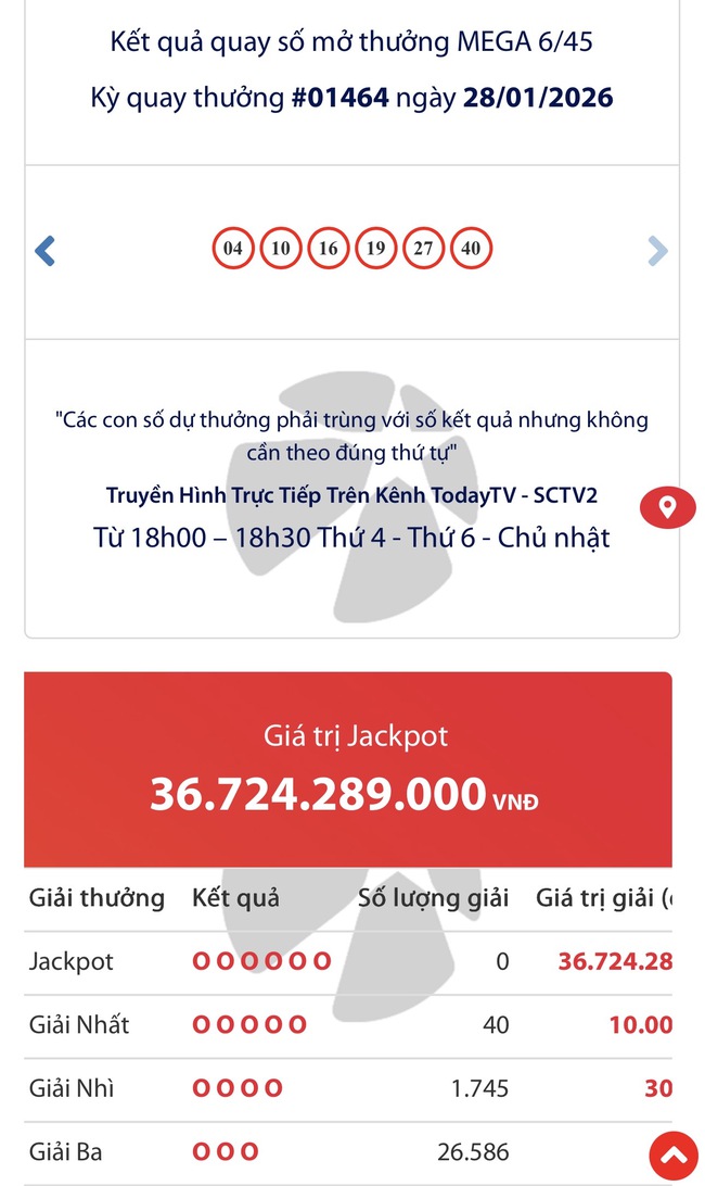 Kết quả xổ số Vietlott hôm nay 28/1/2026 - Vietlott 28/1 - Xổ số Mega 6/45 ngày 28/1- Ảnh 1.