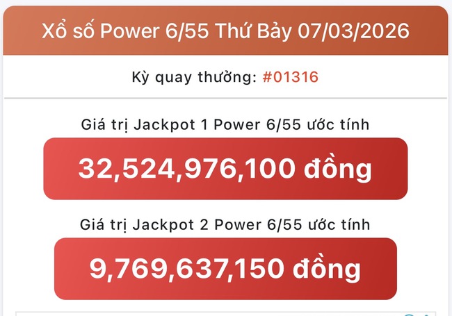 Kết quả xổ số Vietlott hôm nay 7/3/2026 - Vietlott 7/3 - Xổ số Mega 6/55 ngày 7/3- Ảnh 1.