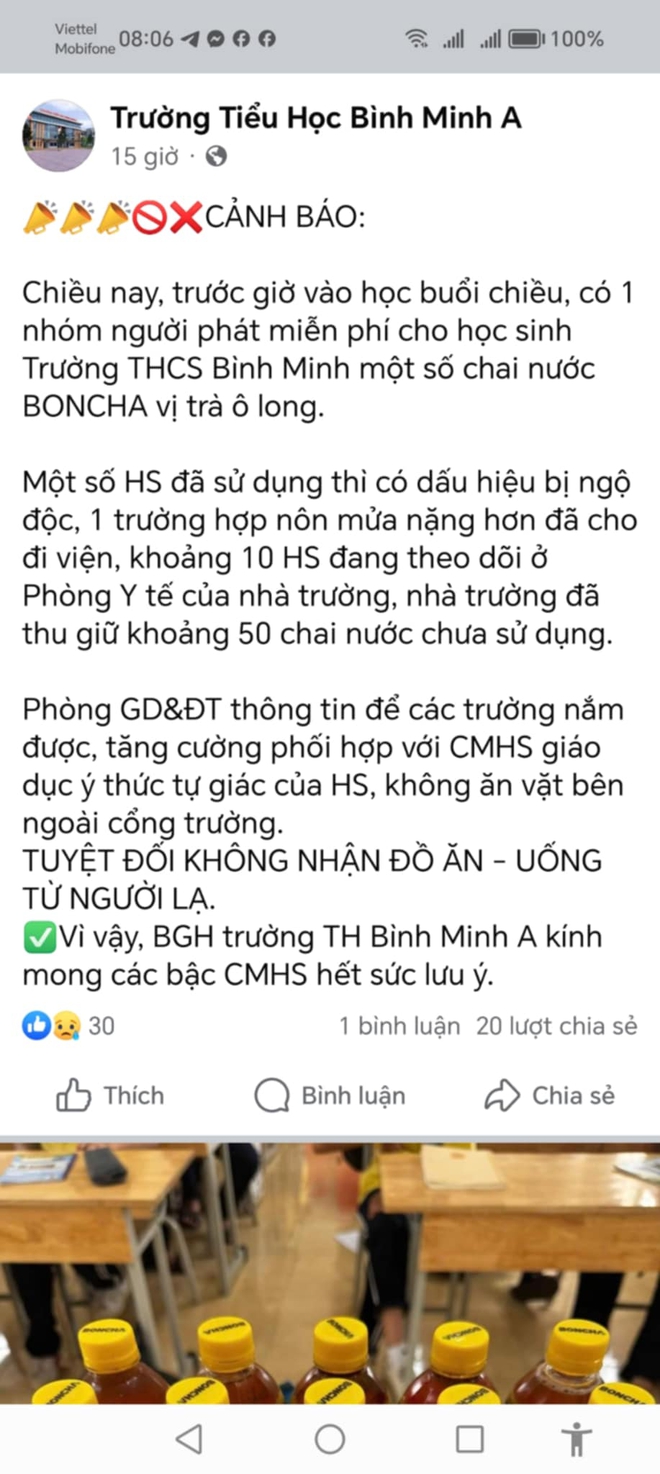 Nhiều học sinh nhập viện sau khi uống nước ngọt phát miễn phí ngoài cổng trường- Ảnh 1.