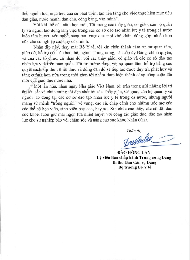 Bộ trưởng Đào Hồng Lan gửi thư chúc mừng thầy, cô giáo, người lao động trong cơ sở đào tạo nhân lực ngành y- Ảnh 3.