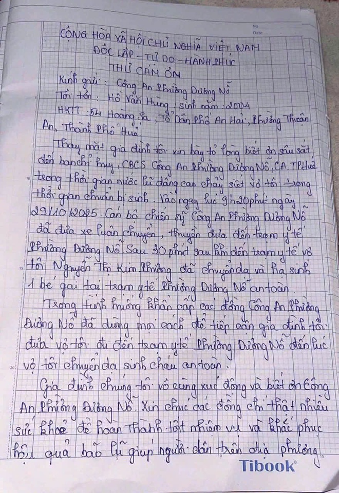 Gia đình được cứu trong lũ, người đàn ông viết thư cảm ơn, 'xin nhận Huế làm quê hương thứ 2'- Ảnh 2. Gia đình được cứu trong lũ, người đàn ông viết thư cảm ơn, 'xin nhận Huế làm quê hương thứ 2'- Ảnh 2.