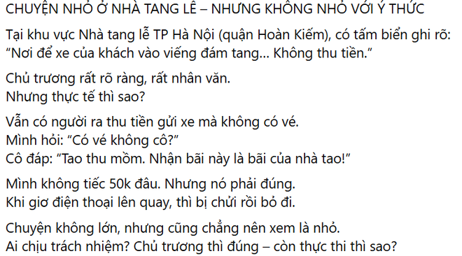 Khu để xe miễn phí Nhà tang lễ Hà Nội vẫn bị thu tiền: 'Thu mồm, bãi của nhà tao'- Ảnh 2. Khu để xe miễn phí Nhà tang lễ Hà Nội vẫn bị thu tiền: 'Thu mồm, bãi của nhà tao'- Ảnh 2.
