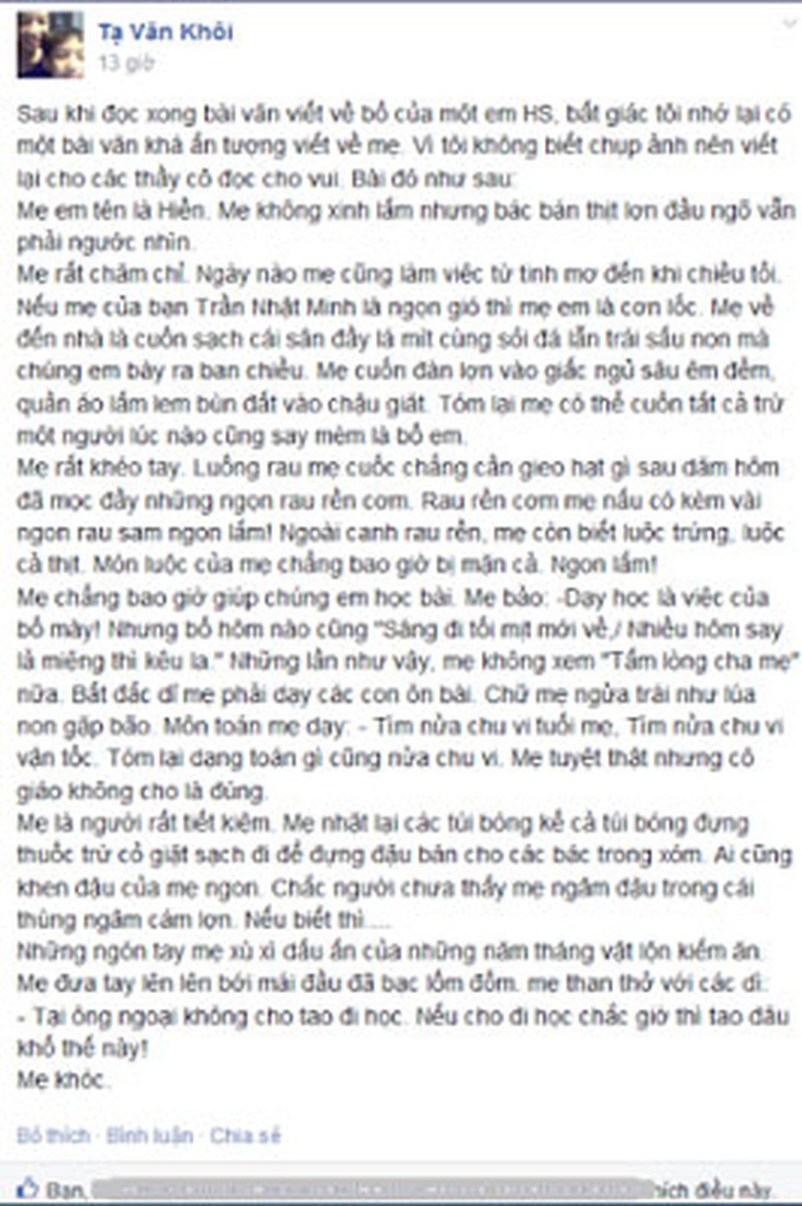 bài văn, thầy giáo cũ, nghịch cảnh trần gian, mẹ bán thịt lợn, ai là triệu phú, chê bố lười