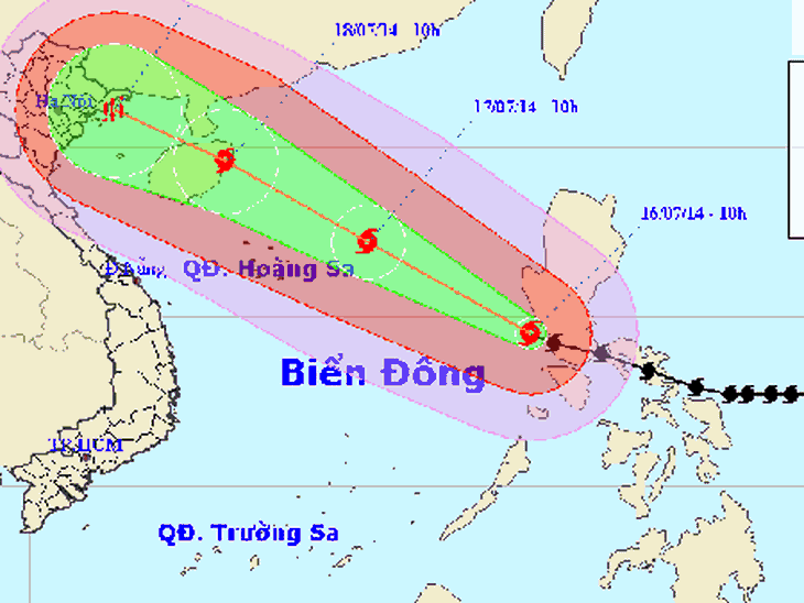 Dự báo, bão Rammasun đi về phía vùng biển của Trung Quốc. (Ảnh: NCHMF)