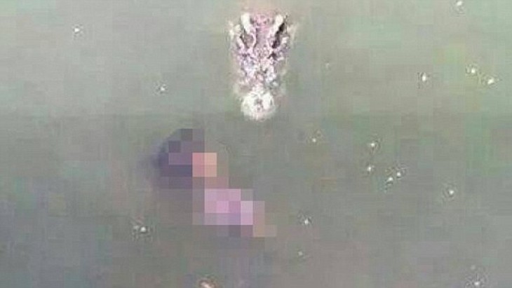 Bức ảnh ghi lại cảnh con cá sấu đang lao vào người phụ nữ. (Nguồn: Bangkok Post)