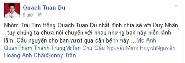 Sao Việt nghẹn ngào khi biết người mẫu Duy Nhân bị ung thư