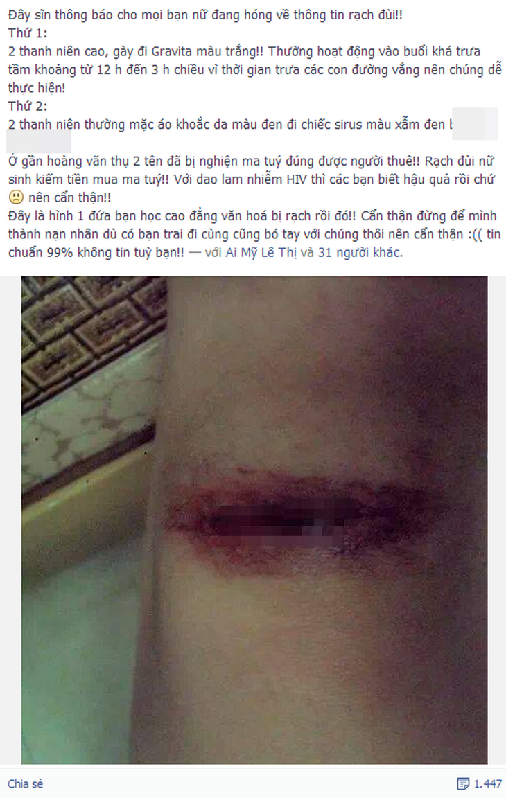 Đoạn thông tin được chia sẻ trên facebook