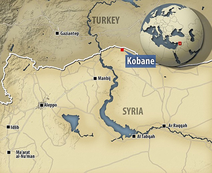 Vị trí thị trấn Kobani ở Syria. Đồ họa: nyooztrend.com.