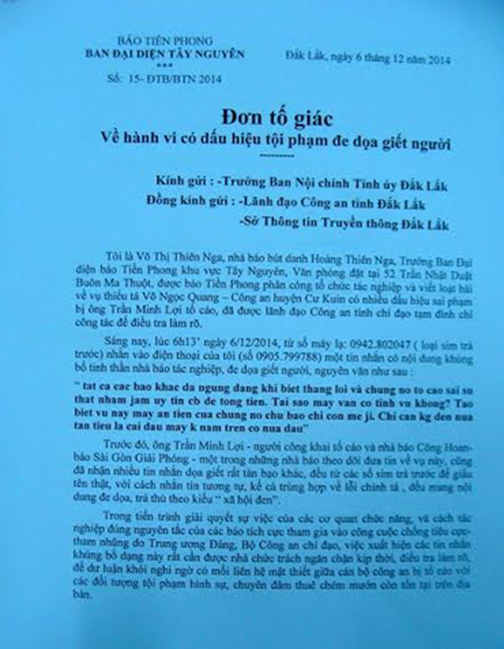 nhắn tin, dọa lấy mạng, Võ Ngọc Quang, Trần Minh Lợi, Cư Kuin, Đắk Lắk