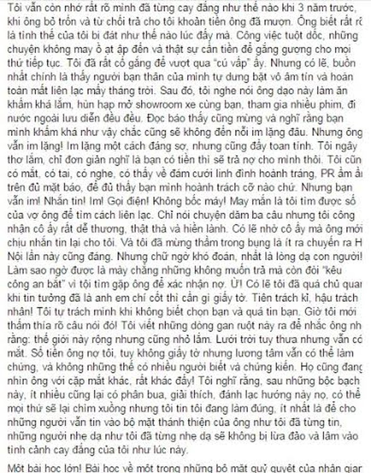 Vĩnh Thụy, tố, chồng Quỳnh Nga, trốn nợ, 1,6 tỷ đồng