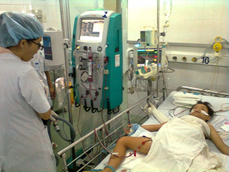 Em B. được theo dõi và lọc máu liên tục để cải thiện tình trạng suy đa cơ quan do 60 vết ong đốt gây ra.