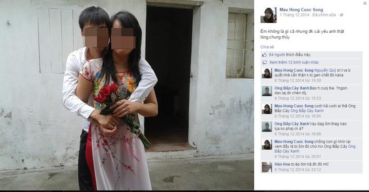 Bức ảnh hai nạn nhân chụp chung được đưa lên Facebook cùng những lời chia sẻ tình cảm của bạn bè. Ảnh: TL