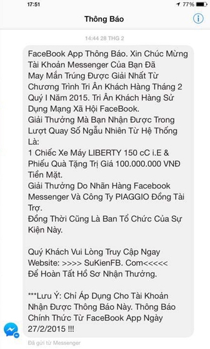 Cảnh giác trò lừa đảo Tri ân khách hàng Facebook