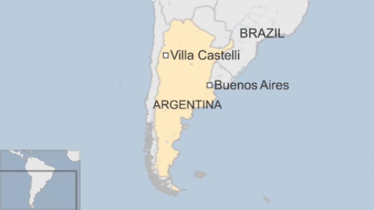 Vị trí vùng Villa Castelli ở Argentina. Đồ hoạ: BBC