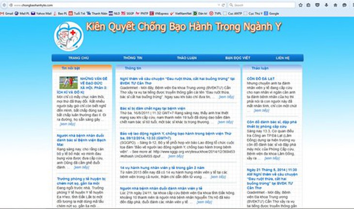 Giao diện trang website chống bạo hành y tế.