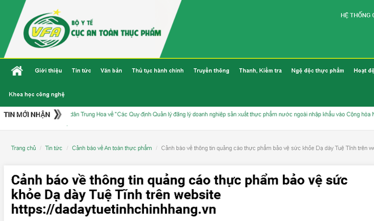 Cảnh báo thông tin quảng cáo thực phẩm bảo vệ sức khỏe Dạ dày Tuệ Tĩnh - Ảnh 1.