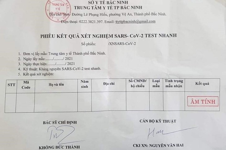 Đã làm rõ những giấy xét nghiệm COVID-19 âm tính “trắng” thông tin ở Bắc Ninh - Ảnh 1.