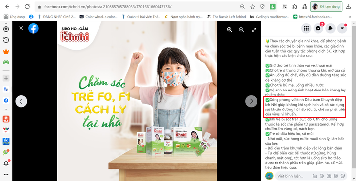 Lợi dụng khuyến cáo 5K của Bộ Y tế, TPBVSK Ích nhi tự công bố cách chăm sóc bệnh nhân COVID-19 tại nhà - Ảnh 1.