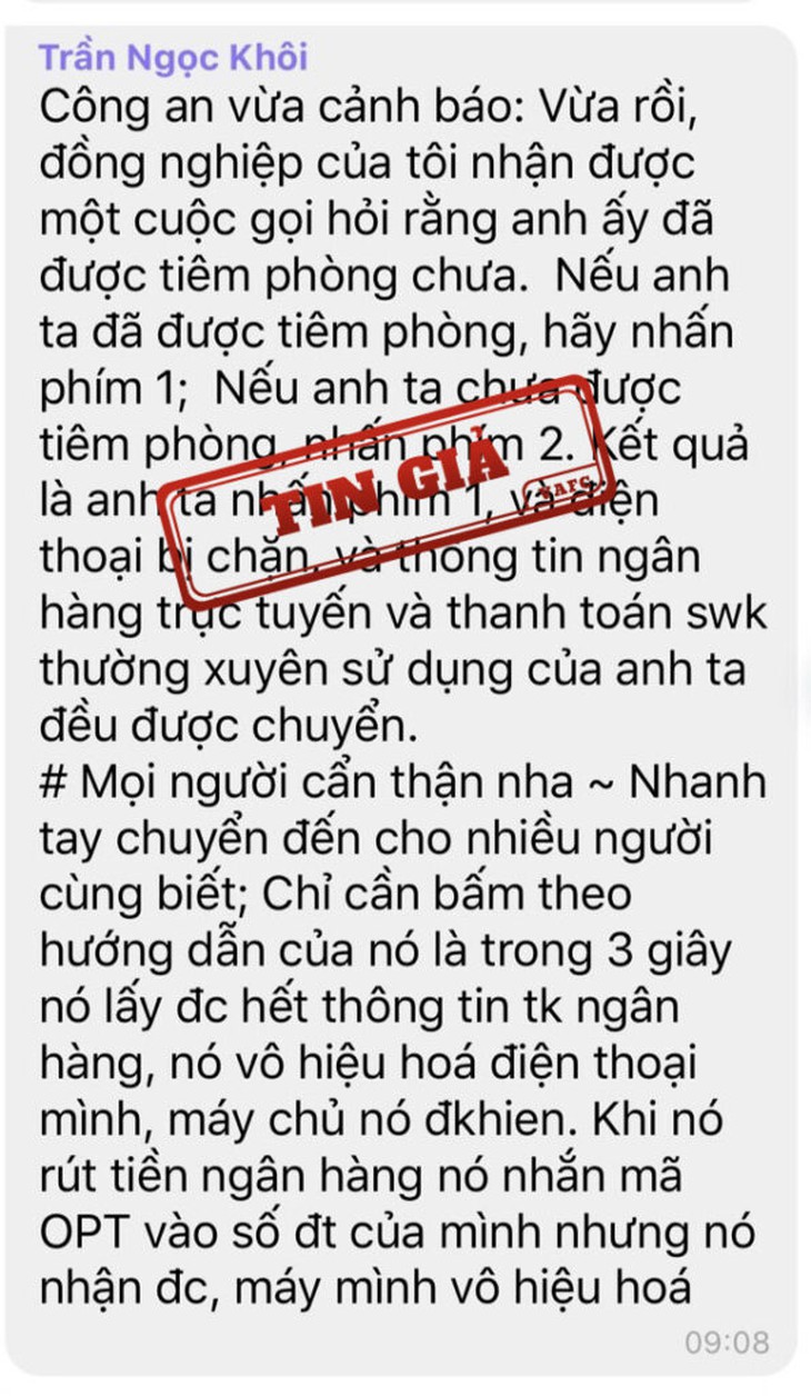 Lừa chiếm đoạt thông tin cá nhân qua tin nhắn "Hỏi tiêm phòng chưa..." là tin giả - Ảnh 2.