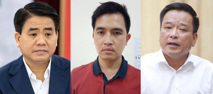 Các bị can Nguyễn Đức Chung (trái), Nguyễn Trường Giang (giữa) và Võ Tiến Hùng. Các bị can Nguyễn Đức Chung (trái), Nguyễn Trường Giang (giữa) và Võ Tiến Hùng.