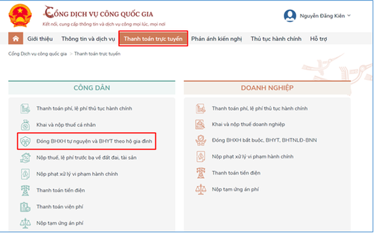 Cần biết: Cách đóng BHXH tự nguyện, gia hạn thẻ BHYT theo hộ gia đình trên Cổng Dịch vụ công Quốc gia - Ảnh 1. Cần biết: Cách đóng BHXH tự nguyện, gia hạn thẻ BHYT theo hộ gia đình trên Cổng Dịch vụ công Quốc gia - Ảnh 1.