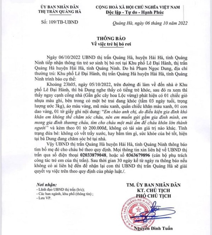 Xót xa bé trai sơ sinh bị bỏ rơi trong đêm và lá thư nhờ người nuôi giúp - Ảnh 1. Xót xa bé trai sơ sinh bị bỏ rơi trong đêm và lá thư nhờ người nuôi giúp - Ảnh 1.
