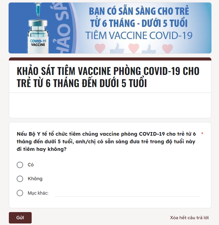 Mời độc giả tham gia khảo sát về tiêm vaccine COVID-19 cho trẻ từ 6 tháng – dưới 5 tuổi - Ảnh 1.
