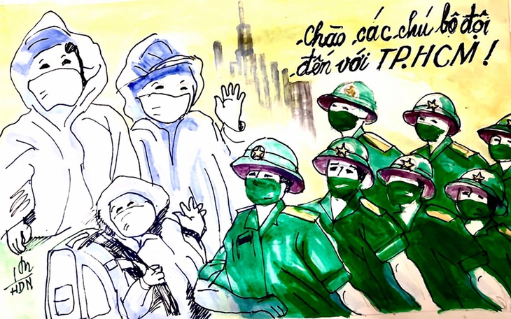 Nhà báo Huỳnh Dũng Nhân đem bộ tranh cổ động phòng, chống dịch Bắc tiến - Ảnh 6.