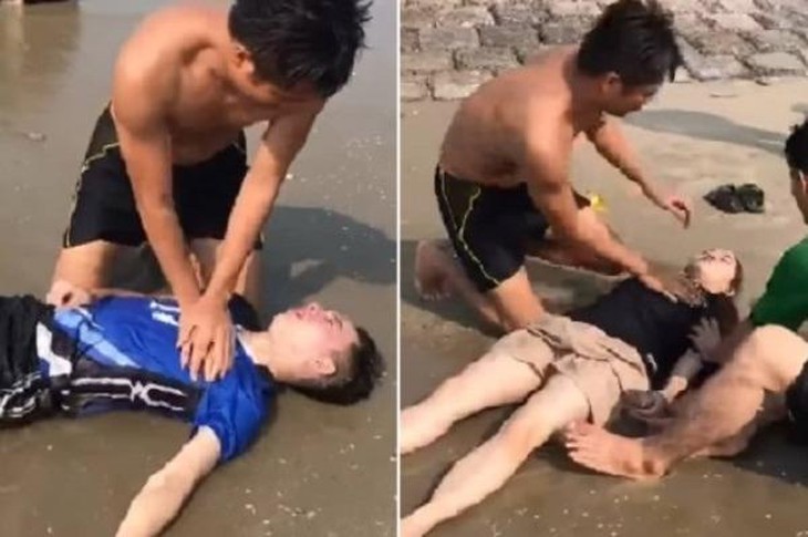 Phút lao xuống biển cứu 4 người bị sóng cuốn của trung uý cảnh sát