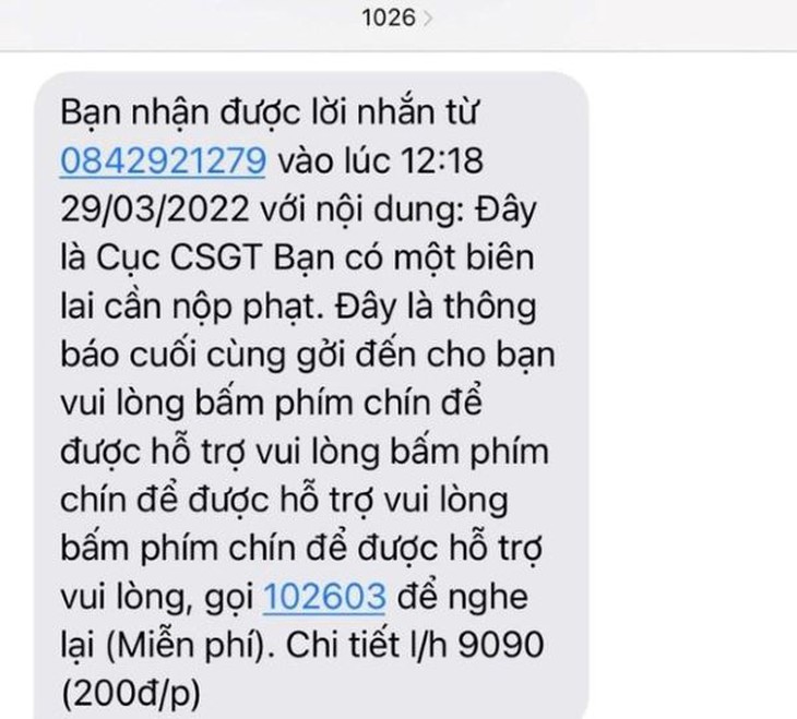 Cảnh báo gia tăng tin nhắn “phạt nguội” giả mạo Cục Cảnh sát giao thông - Ảnh 2.