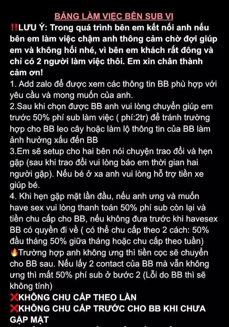 Bắt 'tú bà' sinh viên chuyên tổ chức đường dây ‘sugar Baby - sugar Daddy’ qua mạng - Ảnh 2. Bắt 'tú bà' sinh viên chuyên tổ chức đường dây ‘sugar Baby - sugar Daddy’ qua mạng - Ảnh 2.