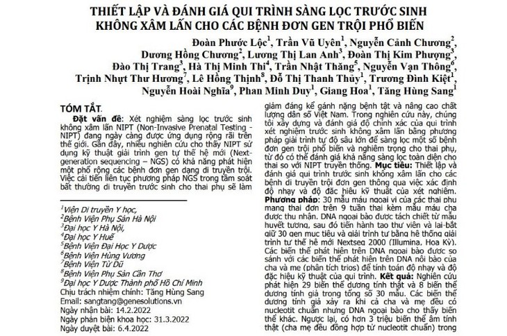 Viện Di truyền Y học - Gene Solutions công bố kết quả nghiên cứu "Thiết lập quy trình sàng lọc trước sinh không xâm lấn cho các bệnh đơn gen trội phổ biến" - Ảnh 1.