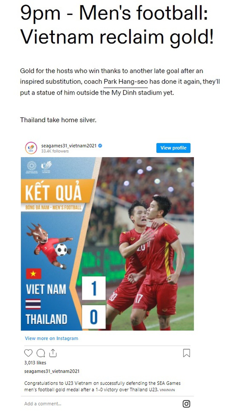 ESPN và Olympic viết về chiến tích Huy chương vàng SEA Games của bóng đá Việt Nam - Ảnh 3. ESPN và Olympic viết về chiến tích Huy chương vàng SEA Games của bóng đá Việt Nam - Ảnh 3.