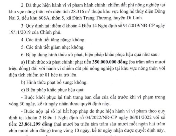 Chiếm đất khu vực lòng hồ Thủy điện Đồng Nai 3, bị phạt nặng - Ảnh 2. Chiếm đất khu vực lòng hồ Thủy điện Đồng Nai 3, bị phạt nặng - Ảnh 2.