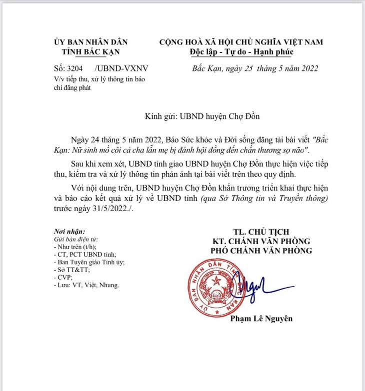 Sau phản ánh của Báo Sức khỏe và Đời sống, UBND tỉnh Bắc Kạn chỉ đạo xử lý vụ nữ sinh bị hành hung - Ảnh 2.