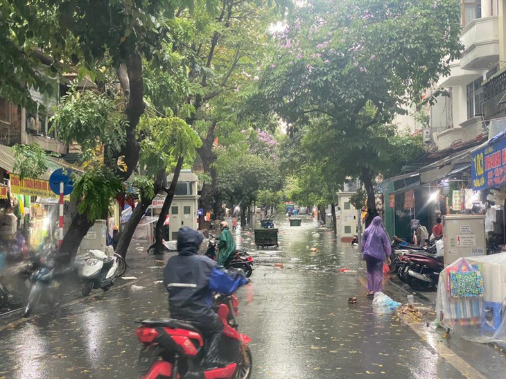 Cây xà cừ bật gốc trong mưa đè vào 1 tô tô trên phố Hàng Chiếu - Ảnh 5. Cây xà cừ bật gốc trong mưa đè vào 1 tô tô trên phố Hàng Chiếu - Ảnh 5.