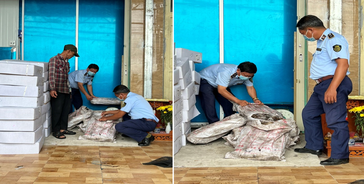 Lực lượng chức năng kiểm tra số hàng đông lạnh