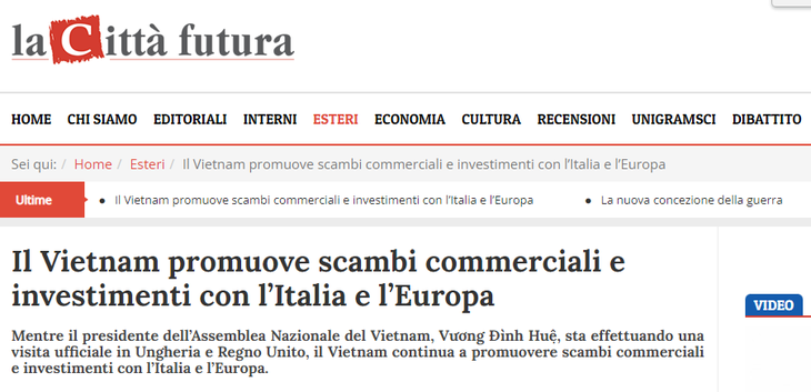 Truyền thông Italy ghi nhận nhiều thành tựu của Việt Nam - Ảnh 1. Truyền thông Italy ghi nhận nhiều thành tựu của Việt Nam - Ảnh 1.