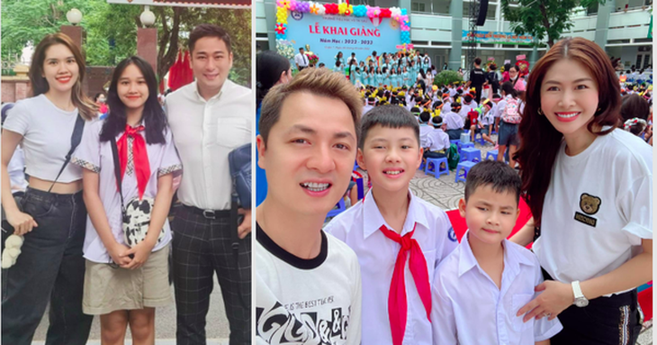 Biểu cảm đáng yêu của con sao Việt trong ngày khai giảng